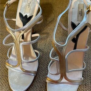 Prada Gold and Silver High Heeled Sandals